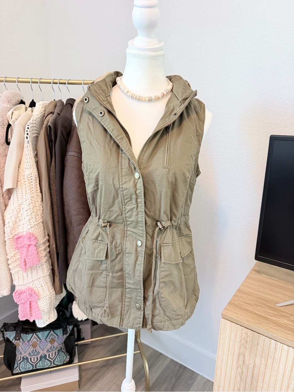 Love Tree Olive Utility Drawstring Vest